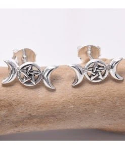 Seventh Sense Silver Triple Moon Stud Earrings All Jewellery