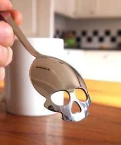 Gothic Accessories Steampunk Homeware Gothic Skull Sugar Spoon Silver