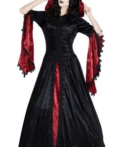 Ladies Gothic Clothing Sinister Long Velvet Red Hooded Coat 953 (S)