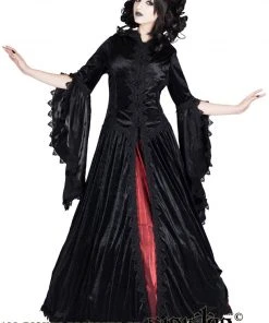 Ladies Gothic Clothing Sinister Long Velvet Red Hooded Coat 953 (S)