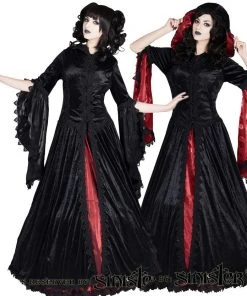 Ladies Gothic Clothing Sinister Long Velvet Red Hooded Coat 953 (S)