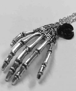Gothic And Steampunk Jewellery Skeleton Hand And Rose Necklace