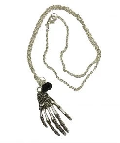 Gothic And Steampunk Jewellery Skeleton Hand And Rose Necklace