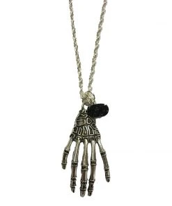 Gothic And Steampunk Jewellery Skeleton Hand And Rose Necklace