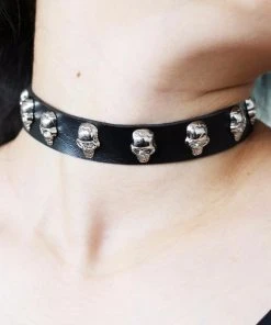 Gothic Collars Black Gothic Skull Stud Collar Gothic Jewellery