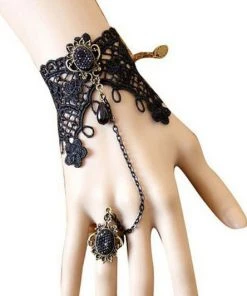 Lace Jewellery Black Lace And Sparkle Gothic Slave Bracelet