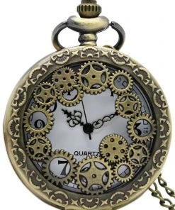 Pocketwatches Steampunk Pocket Watch With Gears On Necklace Chain Steampunk Jewellery