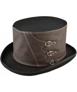 Euro Accessories Steampunk Top Hat Faux Leather Band