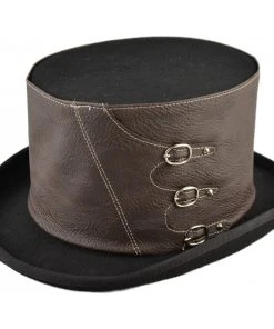 Euro Accessories Steampunk Top Hat Faux Leather Band