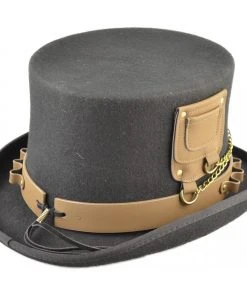 Euro Accessories Steampunk Hats Steampunk Top Hat With Faux Leather Hat Band And Chains