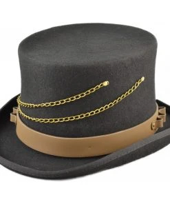 Euro Accessories Steampunk Hats Steampunk Top Hat With Faux Leather Hat Band And Chains
