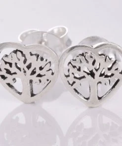 Gothic Jewellery Seventh Sense Tree Of Life Heart Stud Earrings Silver