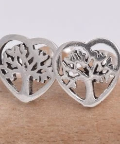 Gothic Jewellery Seventh Sense Tree Of Life Heart Stud Earrings Silver