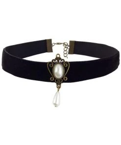 Gothic Collars Gothic Jewellery Black Velvet Choker With Pearl Drop