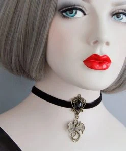 Gothic Collars Black Velvet Dragon Choker Gothic Jewellery