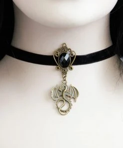 Gothic Collars Black Velvet Dragon Choker Gothic Jewellery