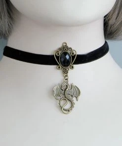 Gothic Collars Black Velvet Dragon Choker Gothic Jewellery