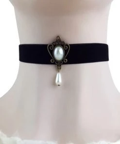 Gothic Collars Gothic Jewellery Black Velvet Choker With Pearl Drop