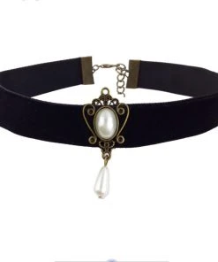 Gothic Collars Gothic Jewellery Black Velvet Choker With Pearl Drop