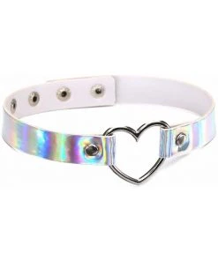 Gothic Collars White Holographic Heart Choker Fetish Clothing Accessories
