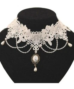 Lace Jewellery White Lace Choker With Pearl Drop Steampunk Jewellery