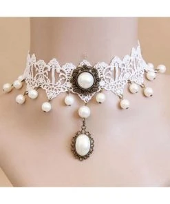 Lace Jewellery Steampunk Jewellery White Lace Steampunk Choker With Pearl Detail