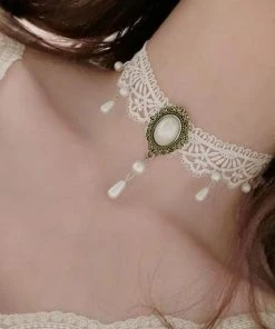 Lace Jewellery Steampunk Jewellery White Lace Steampunk Choker With Pearl Drops