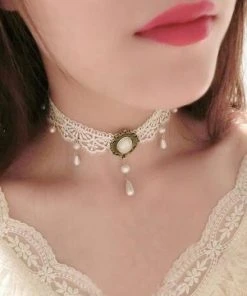 Lace Jewellery Steampunk Jewellery White Lace Steampunk Choker With Pearl Drops