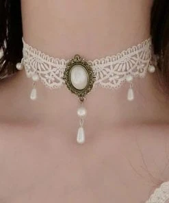 Lace Jewellery Steampunk Jewellery White Lace Steampunk Choker With Pearl Drops