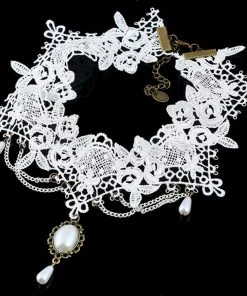 Lace Jewellery White Lace Choker With Pearl Drop Steampunk Jewellery