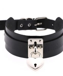 Gothic Collars Black Heart Padlock Collar