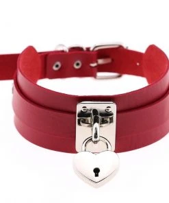 Gothic Collars Red Heart Padlock Collar Fetish Clothing Accessories