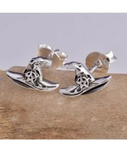Seventh Sense Witch Hat Stud Earrings Silver Gothic Jewellery